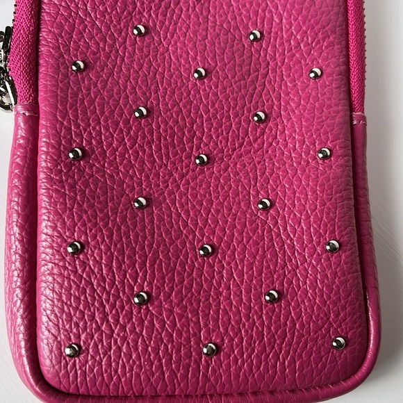 Borse In Pelle Women's Handbag Purse Hot Pink Stud Leather Phone Crossbody - Picture 7 of 11